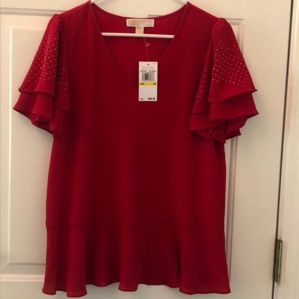 NWT Michael Kors vneck flowy top, red, medium
